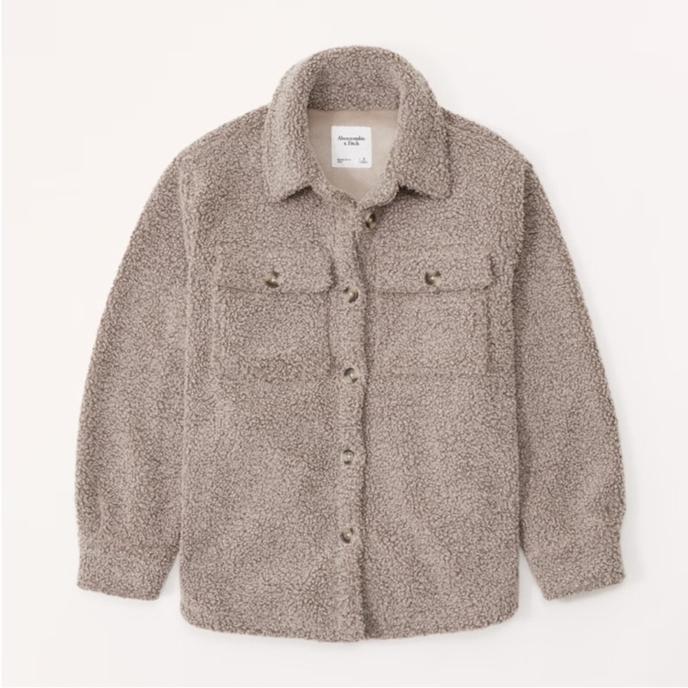 A&F Taupe Sherpa Shirt Jacket s